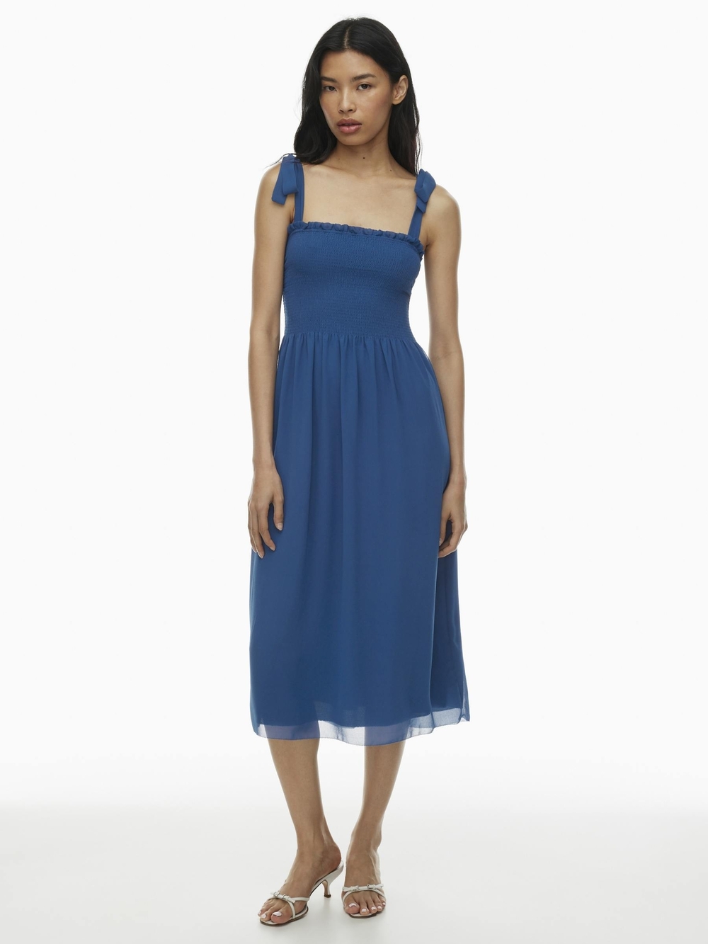 Wilfred Blue Smocked Tie-Shoulder Midi Dress Size M